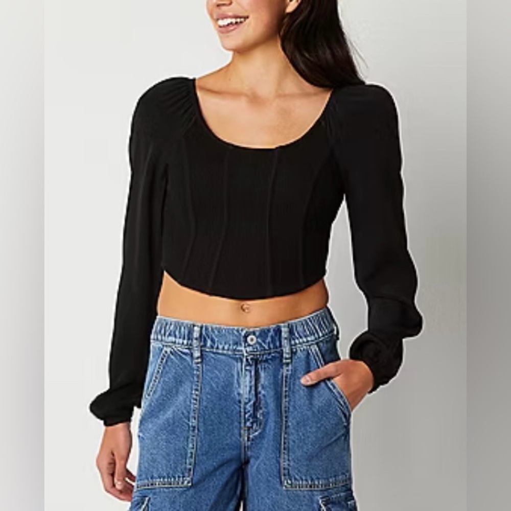 Arizona Jean Co Square Neck Long Sleeve T-Shirt Black Size M NWT